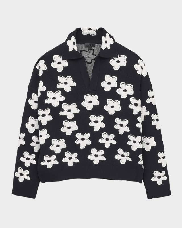 Daisy Jacquard Long-Sleeve Polo Top